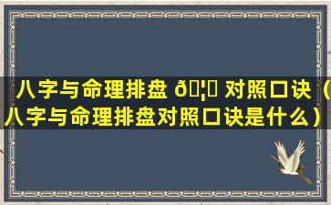 八字与命理排盘 🦈 对照口诀（八字与命理排盘对照口诀是什么）